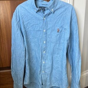 NWT U.S. Polo Assn. Sz Large Light Blue Demin Button Down Shirt w/ Polo Pocket